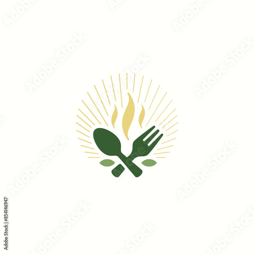 green cutlery leaf vintage classic logo design