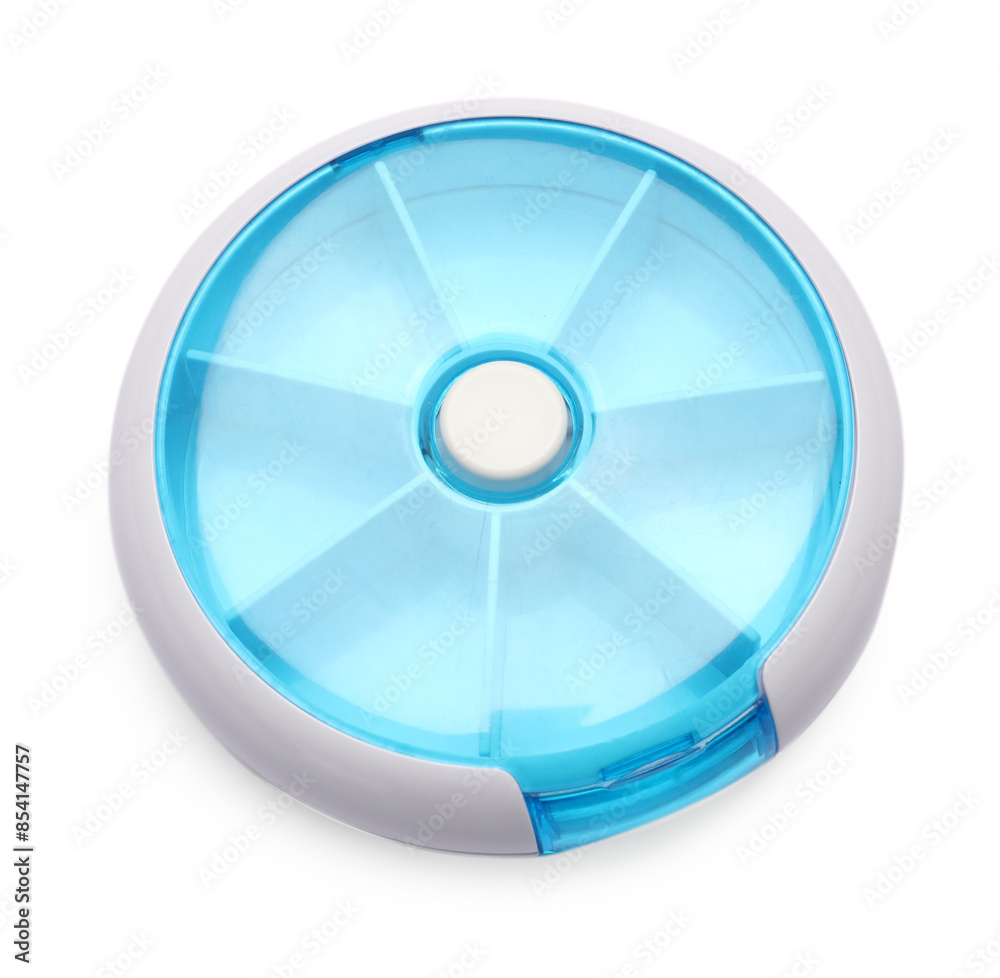 One empty pill organizer isolated on white