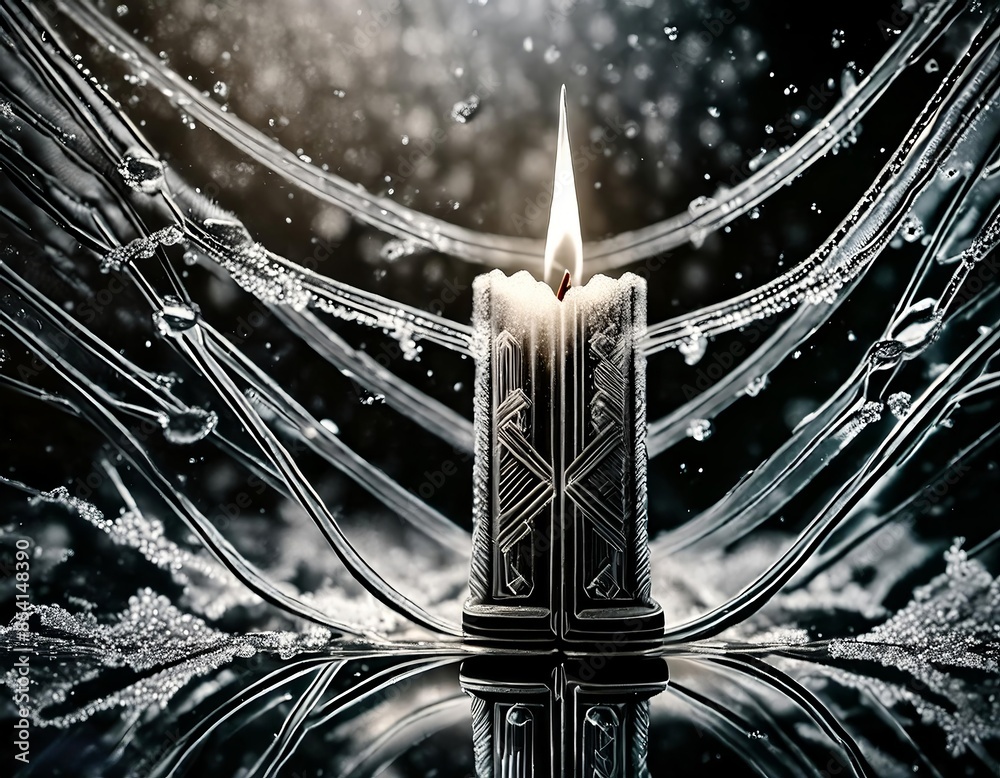 candle in frost. frozen patterns candle in frost. frozen patterns