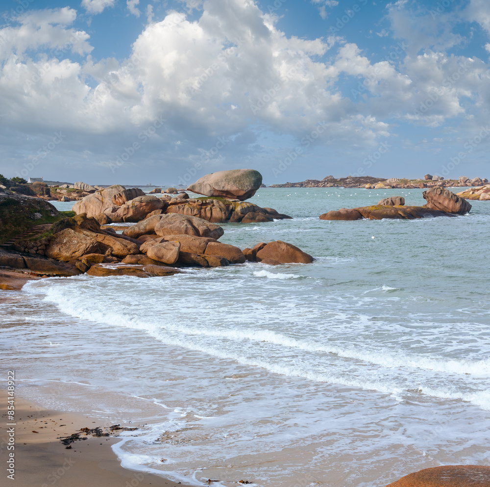 Tregastel coast spring view (between Perros-Guirec and Pleumeur-Bodou, Brittany, France). The Pink Granite Coast.