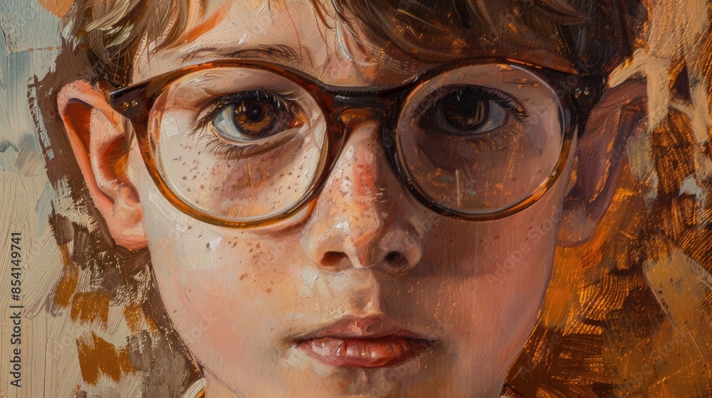 Portrait of a boy wearing glasses and brown hair Portrait of a boy wearing glasses and brown hair