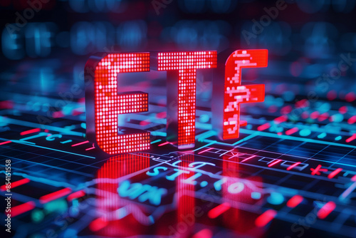 Exchange Traded Fund concept, letters ETF on finance data chart photo