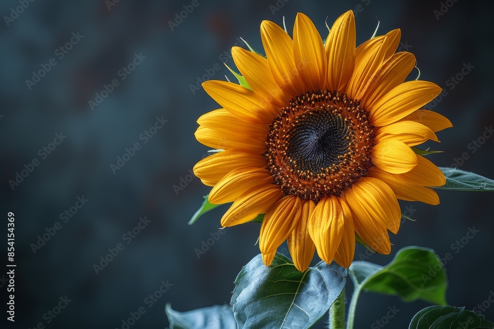 Naklejka premium Single Sunflower on a Dark Background
