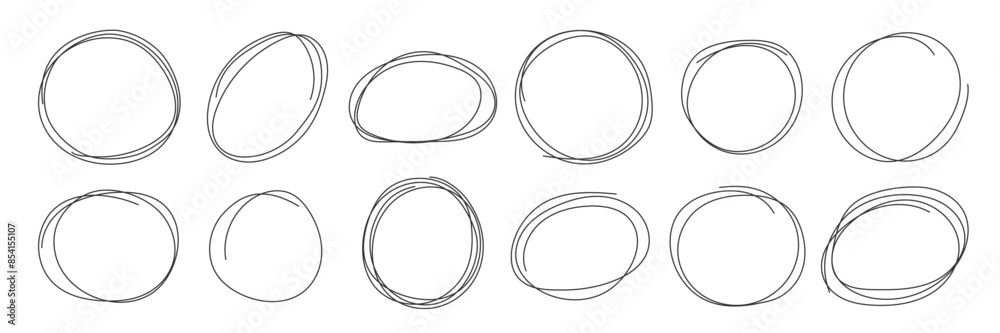 Doodle outline round frame highlight collection. Hand drawing sketch circle ellipse set. Element for highlighting important notes. Marker pen hand drawn circular shapes Doodle outline round frame highlight collection. Hand drawing sketch circle ellipse set. Element for highlighting important notes. Marker pen hand drawn circular shapes