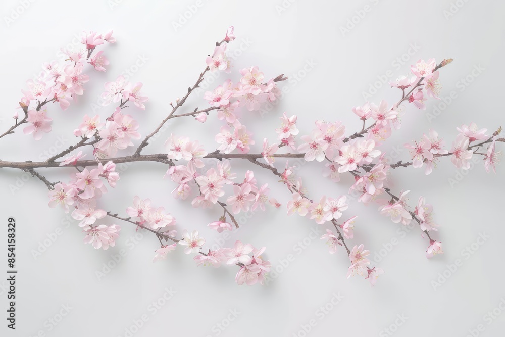 Blooming Cherry Blossom Branch on White Background for Spring Decor Generative AI Blooming Cherry Blossom Branch on White Background for Spring Decor Generative AI