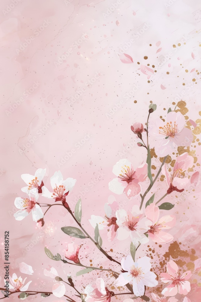 Elegant Wedding Invitation with Cherry Blossom Floral Design Generative AI Elegant Wedding Invitation with Cherry Blossom Floral Design Generative AI