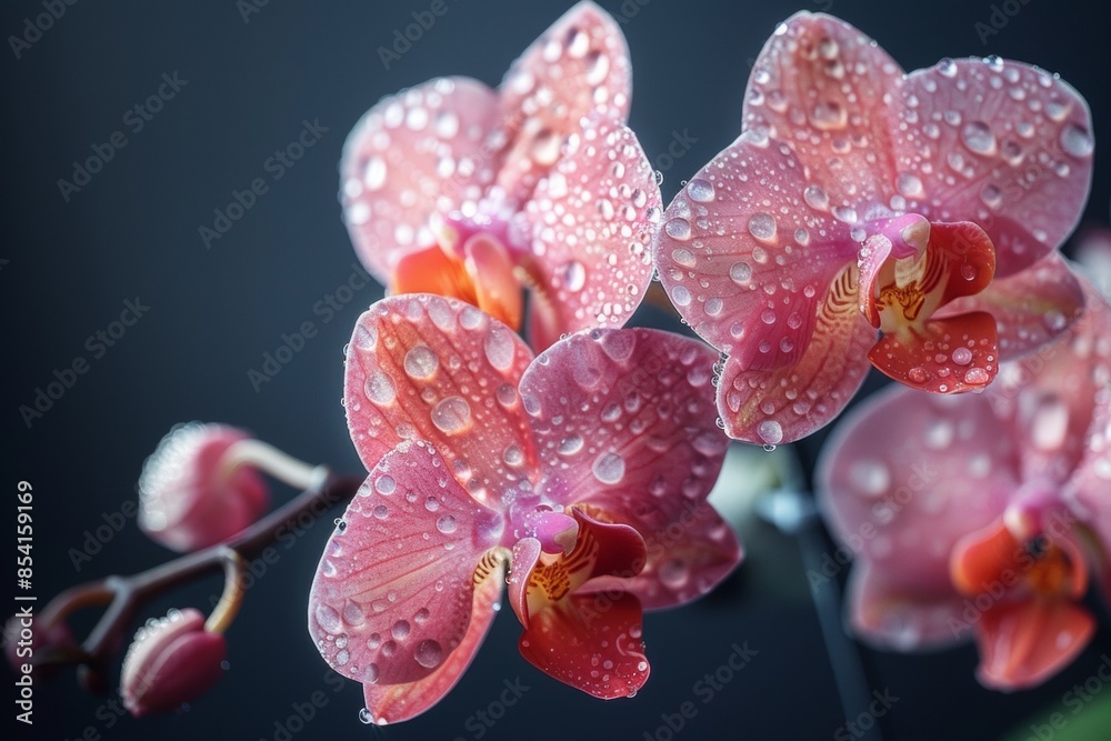 Pink Orchid with Dew Drops Closeup Pink Orchid with Dew Drops Closeup