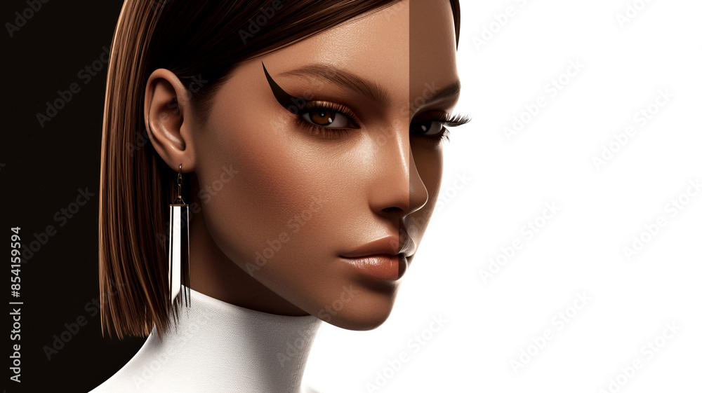 Fototapeta premium Woman with black eyeliner and brown hair