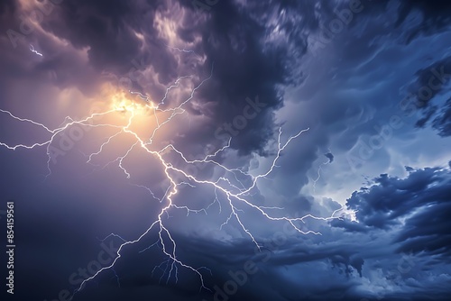 A thunderstorm, with lightning creating veins of light across the clouds