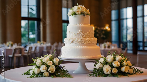 Wedding Cake Highlighted by Beautiful Bouquets