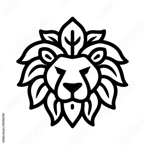 Lion Oak logo or modern line icon. Vector line art and icon design with bold outline. Black and white Pixel Perfect minimalistic symbol isolate white background. Creative logotype