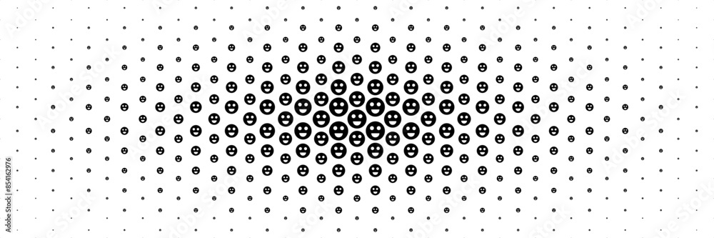 horizontal black happy face emotion spreading from center for pattern and background. horizontal black happy face emotion spreading from center for pattern and background.