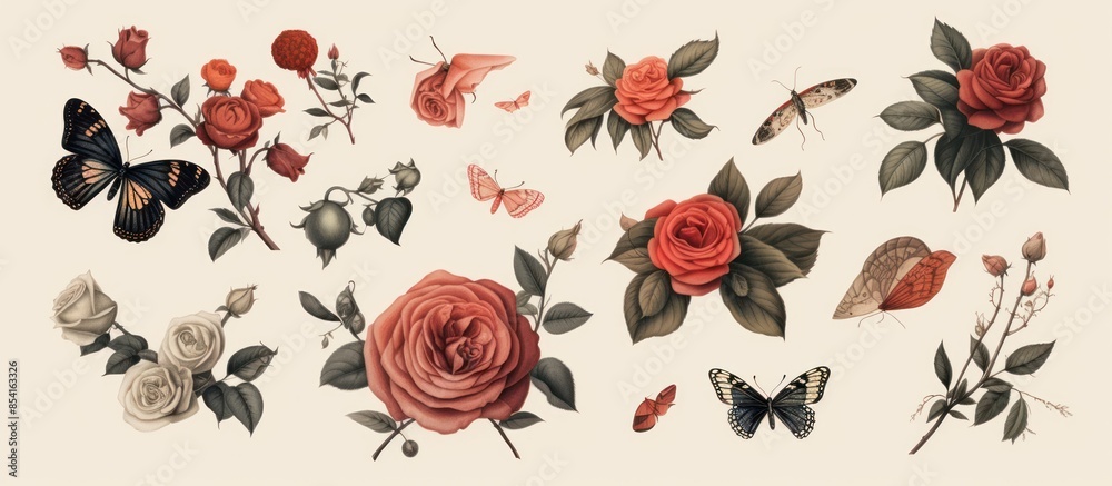 A Delicate Arrangement of Roses and Butterflies A Delicate Arrangement of Roses and Butterflies