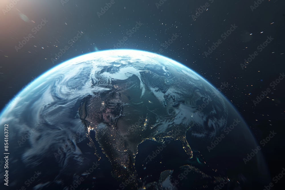 Earth in Outer Space at Night, Our Home and Power Source Generative AI Earth in Outer Space at Night, Our Home and Power Source Generative AI