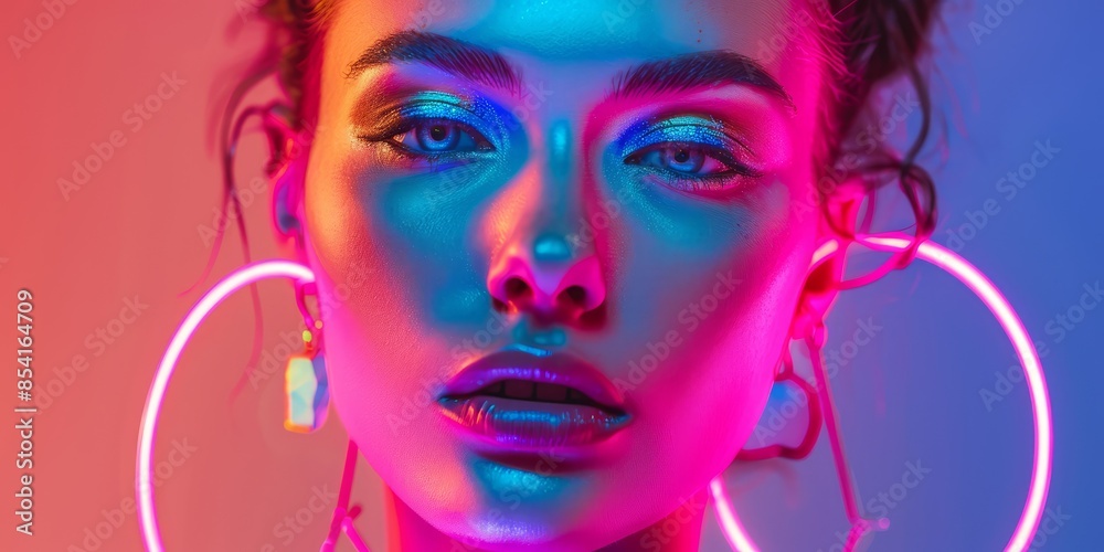 Fashion-forward woman with vibrant neon lighting Fashion-forward woman with vibrant neon lighting
