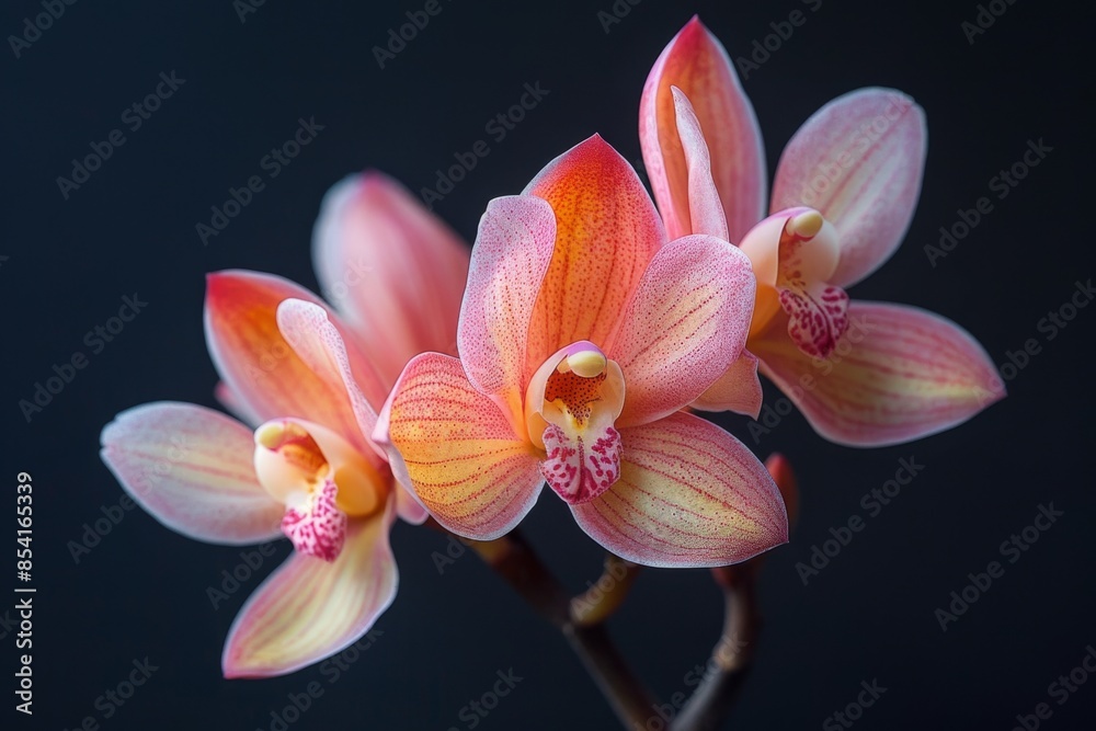 Pink and Yellow Orchid Flowers on a Dark Background Pink and Yellow Orchid Flowers on a Dark Background