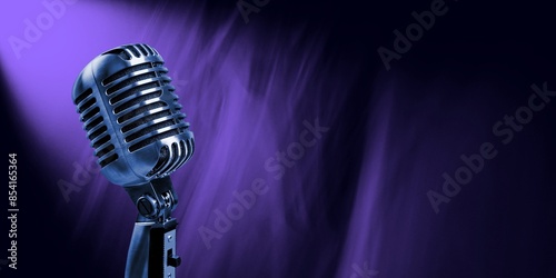 Canvas Print Podcast or jazz club concept with vintage microphone
