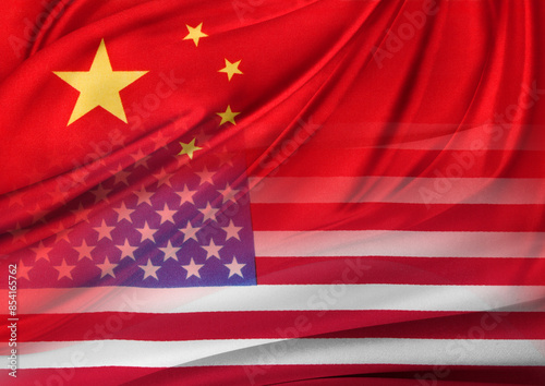 Chinese and American flags blended composite