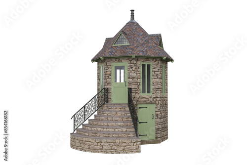 Bilde på lerret Isolated 3D render of a round tower folly building with vaulted roof
