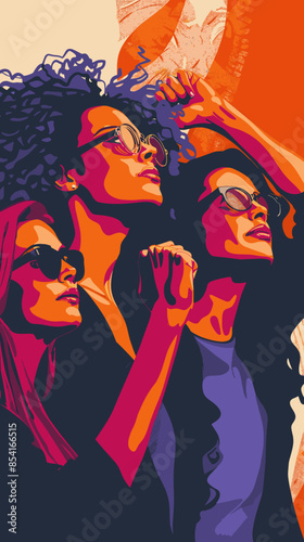 Vector of empowered women united, feminism concept background