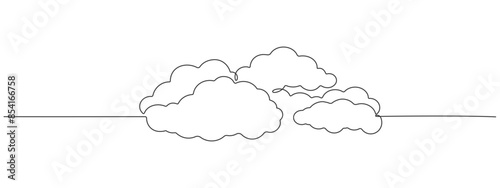 Vector illustration drawn with one continuous line of clouds in the sky. Single line concept of overcast cloudy weather