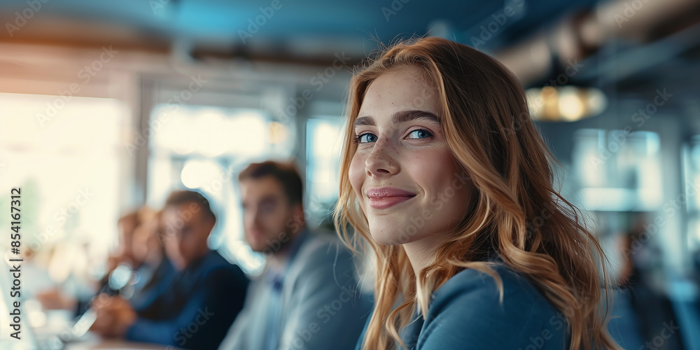 A young professional confidently presenting in a business meeting