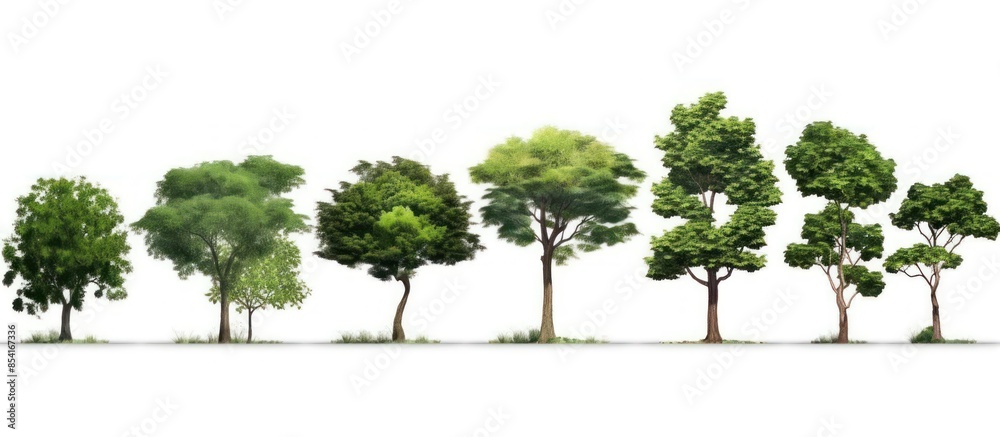 Fototapeta premium A Row of Lush Green Trees Against a White Background