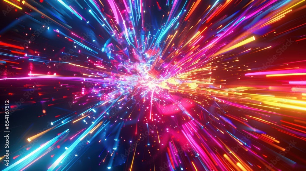 A chaotic burst of neon colors, with sharp angles and curves. A chaotic burst of neon colors, with sharp angles and curves.