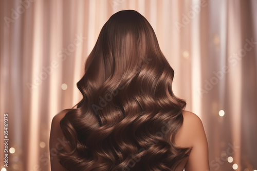 Wallpaper Mural Graceful studio image of a brunette woman with wavy hair. The festive bokeh lights and golden tones highlight her beautiful curls. Torontodigital.ca