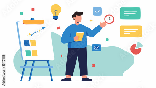 marketer brainstorming in front of a whiteboard filled with content ideas and strategies