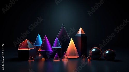 3D rendering of geometric shapes. Ù…Ø¬Ù…ÙˆØ¹Ø© Ù…Ù† Ø§Ù„Ø£Ø´ÙƒØ§Ù„ Ø§Ù„Ù‡Ù†Ø¯Ø³ÙŠØ© Ø§Ù„Ù…Ù„ÙˆÙ†Ø©.