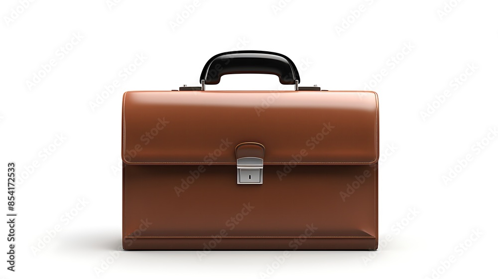 3D rendering of a brown leather briefcase with black handle. The briefcase is closed and has a silver lock. It is isolated on a white background. 3D rendering of a brown leather briefcase with black handle. The briefcase is closed and has a silver lock. It is isolated on a white background.