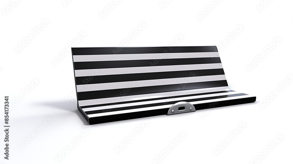 Black and white striped 3d podium or pedestal isolated on white background. Product display, presentation, showcase, or advertising mockup template. Black and white striped 3d podium or pedestal isolated on white background. Product display, presentation, showcase, or advertising mockup template.