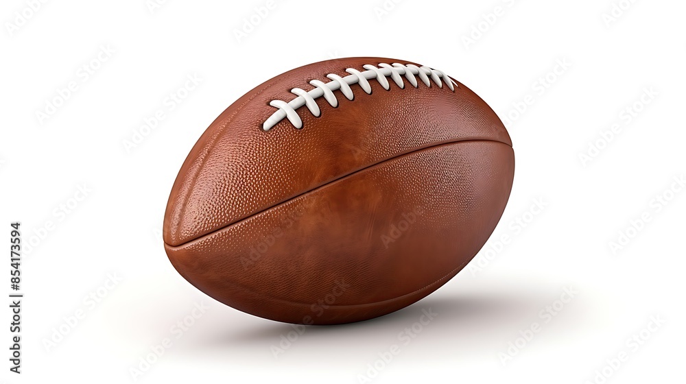 3D rendering of an American football ball. The ball is brown and has white stitching. It is sitting on a white surface. The background is white. 3D rendering of an American football ball. The ball is brown and has white stitching. It is sitting on a white surface. The background is white.