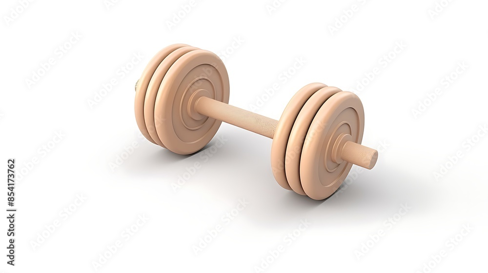 Fototapeta premium A 3D rendering of a single dumbbell. The dumbbell is made of metal and has a textured surface. It is resting on a white surface.