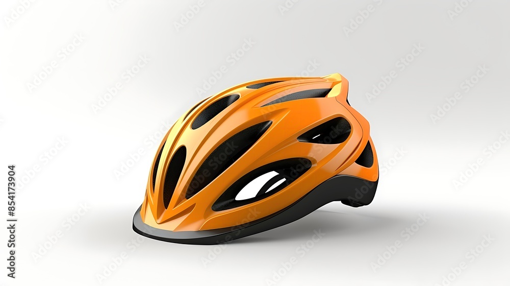 Fototapeta premium Orange and black bicycle helmet isolated on white background. 3D rendering.