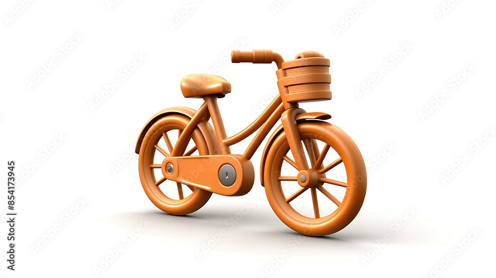 Fototapeta premium 3D rendering illustration of a child's bicycle. The bike is orange and has a basket on the front. The bike is isolated on a white background.