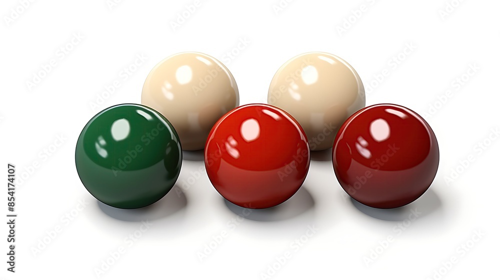 This is an image of four billiard balls. The balls are green, red, yellow, and white. They are all the same size and are arranged in a row. This is an image of four billiard balls. The balls are green, red, yellow, and white. They are all the same size and are arranged in a row.