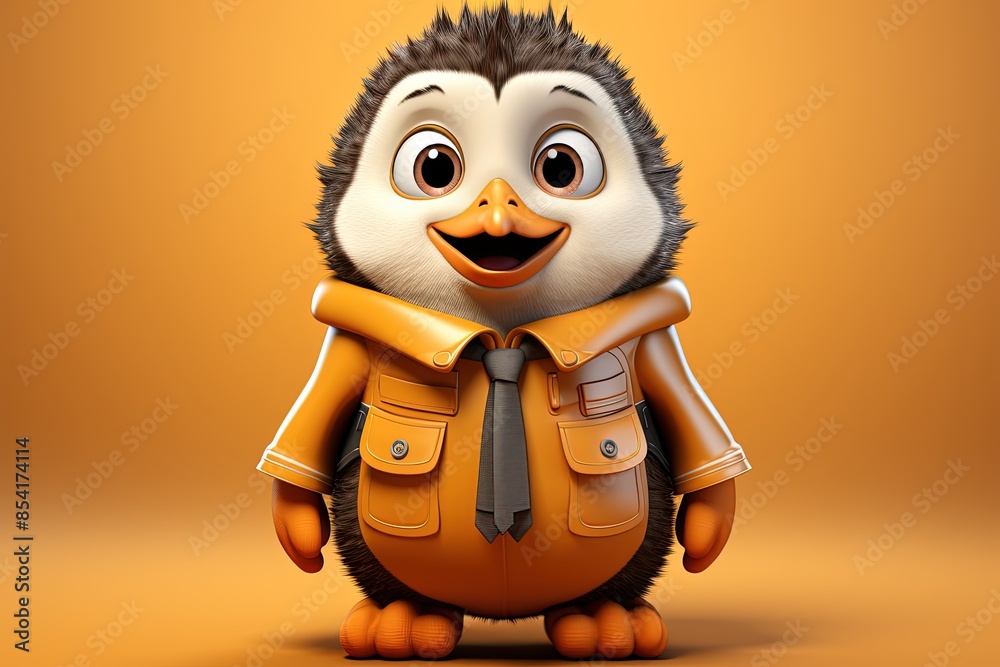 Funny penguin in yellow shirt on yellow background Funny penguin in yellow shirt on yellow background