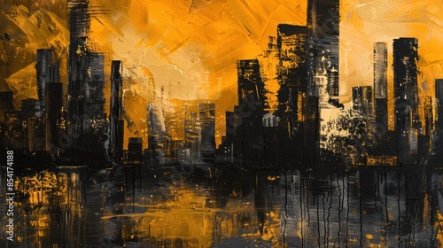 An abstract cityscape with golden hues.