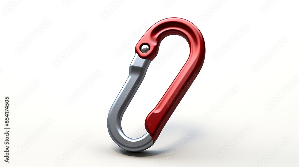 A shiny metal carabiner with a red anodized finish. A shiny metal carabiner with a red anodized finish.