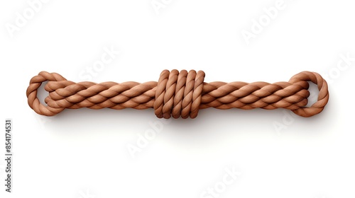 Natural rope, twisted into a knot, isolated on white background. Close-up of a rope. Isolated on white background.