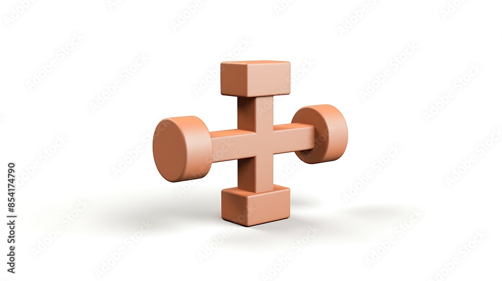 Obraz premium 3D illustration of a plus sign. The plus sign is made of a series of cubes and cylinders. The plus sign is orange. The background is white.