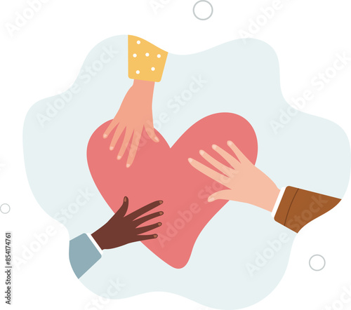 Hope, solidarity, aid for refugees concept.Hands of people donate and help.flat illustration.