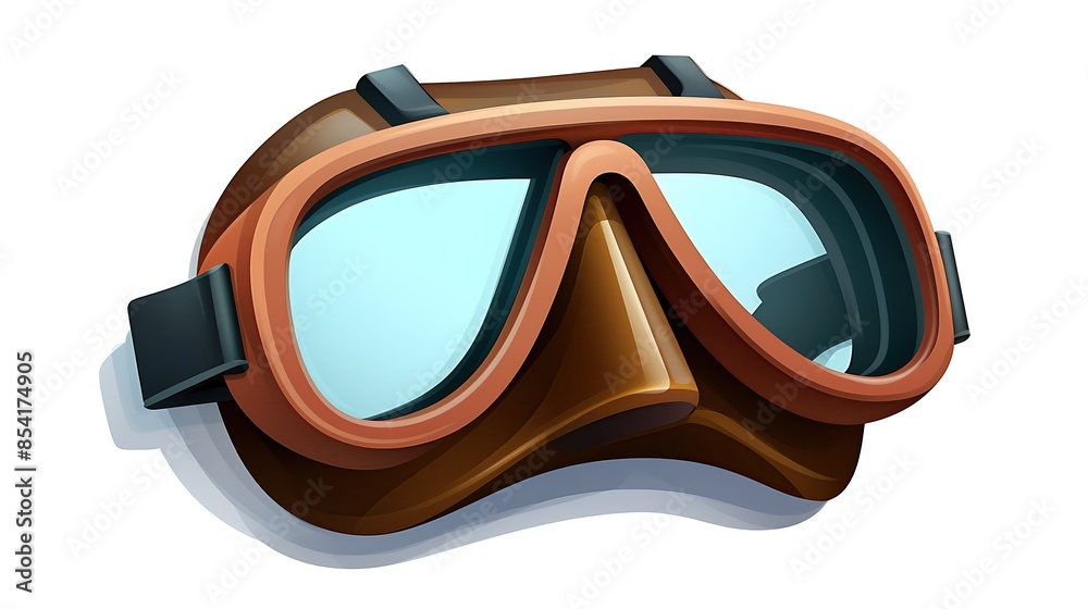 Retro diving mask with brown frame and blue glass. Isolated vector illustration on white background. Retro diving mask with brown frame and blue glass. Isolated vector illustration on white background.