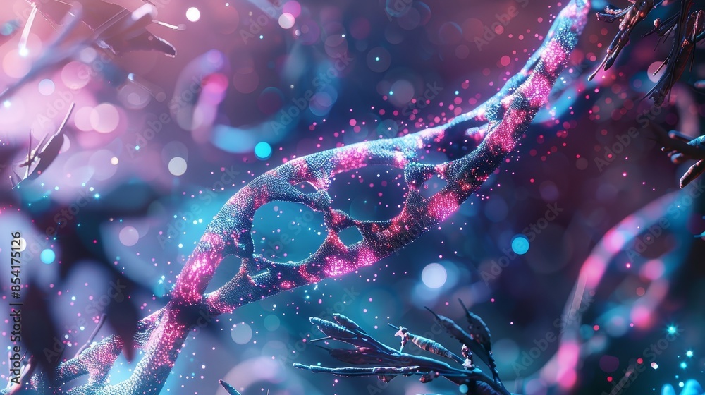 Glowing DNA Helix Bioluminescent Molecular Beauty in Futuristic Metallic Setting Glowing DNA Helix Bioluminescent Molecular Beauty in Futuristic Metallic Setting