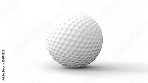 A white golf ball sits on a white surface. The ball is perfectly round and has a dimpled surface.