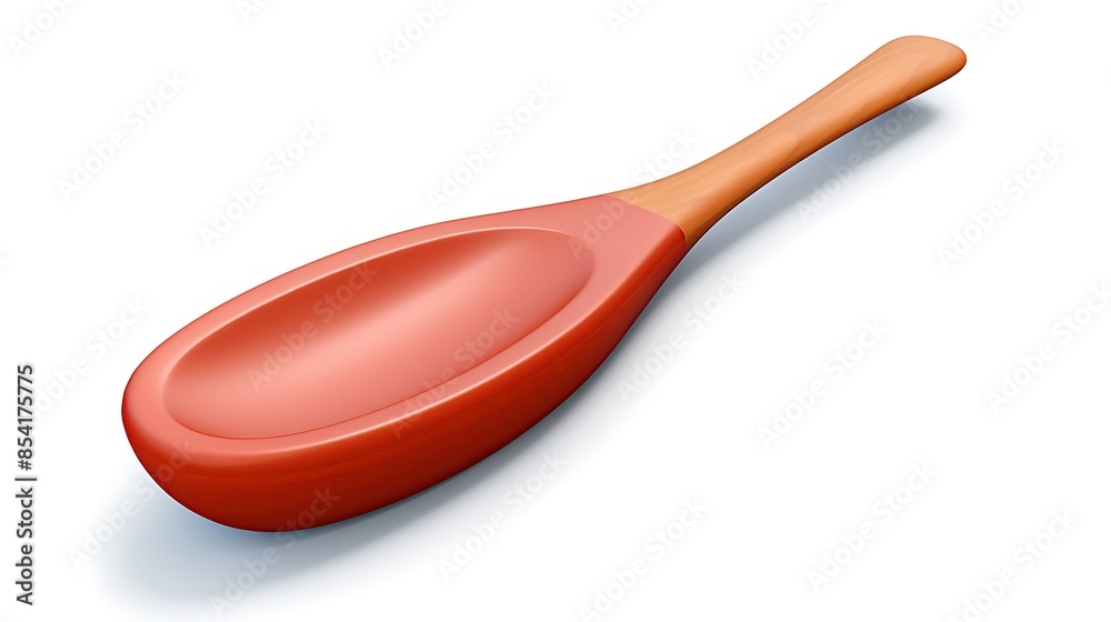 3D rendering of a red wooden spoon isolated on a white background. The spoon is made of wood and has a smooth, shiny surface. 3D rendering of a red wooden spoon isolated on a white background. The spoon is made of wood and has a smooth, shiny surface.