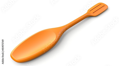 3D rendering illustration of a cartoon orange plastic spoon. Isolated on white background.
