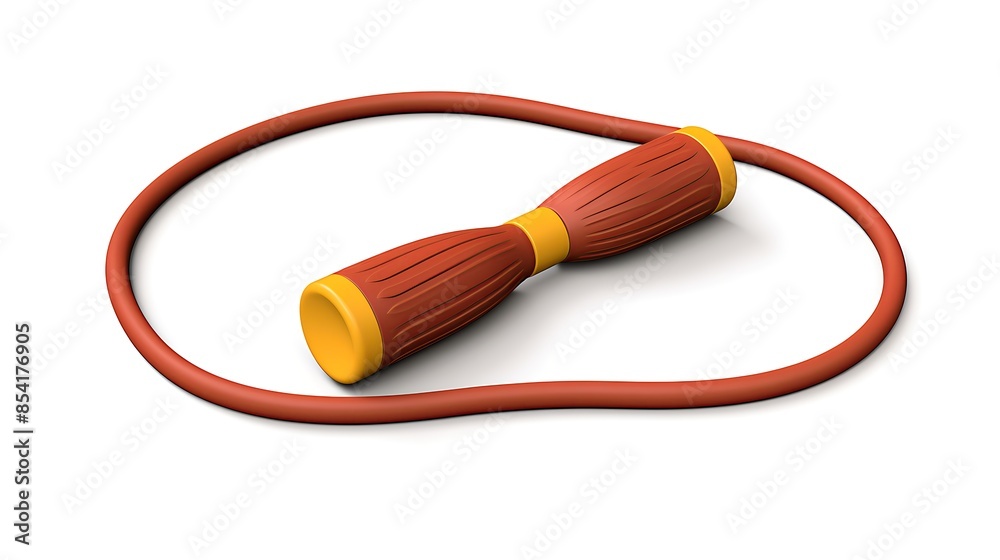 This is a 3D rendering of a red and yellow jump rope. The jump rope is made of a flexible material and has a long handle. This is a 3D rendering of a red and yellow jump rope. The jump rope is made of a flexible material and has a long handle.